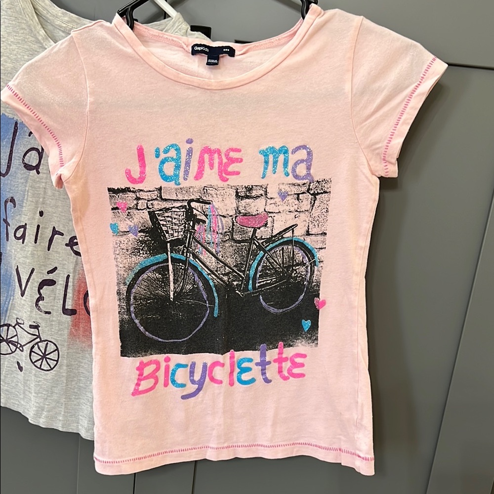 GAP Pink and Gray Short Sleeve Tees with Bicycle Graphic - Picture 2 of 11
